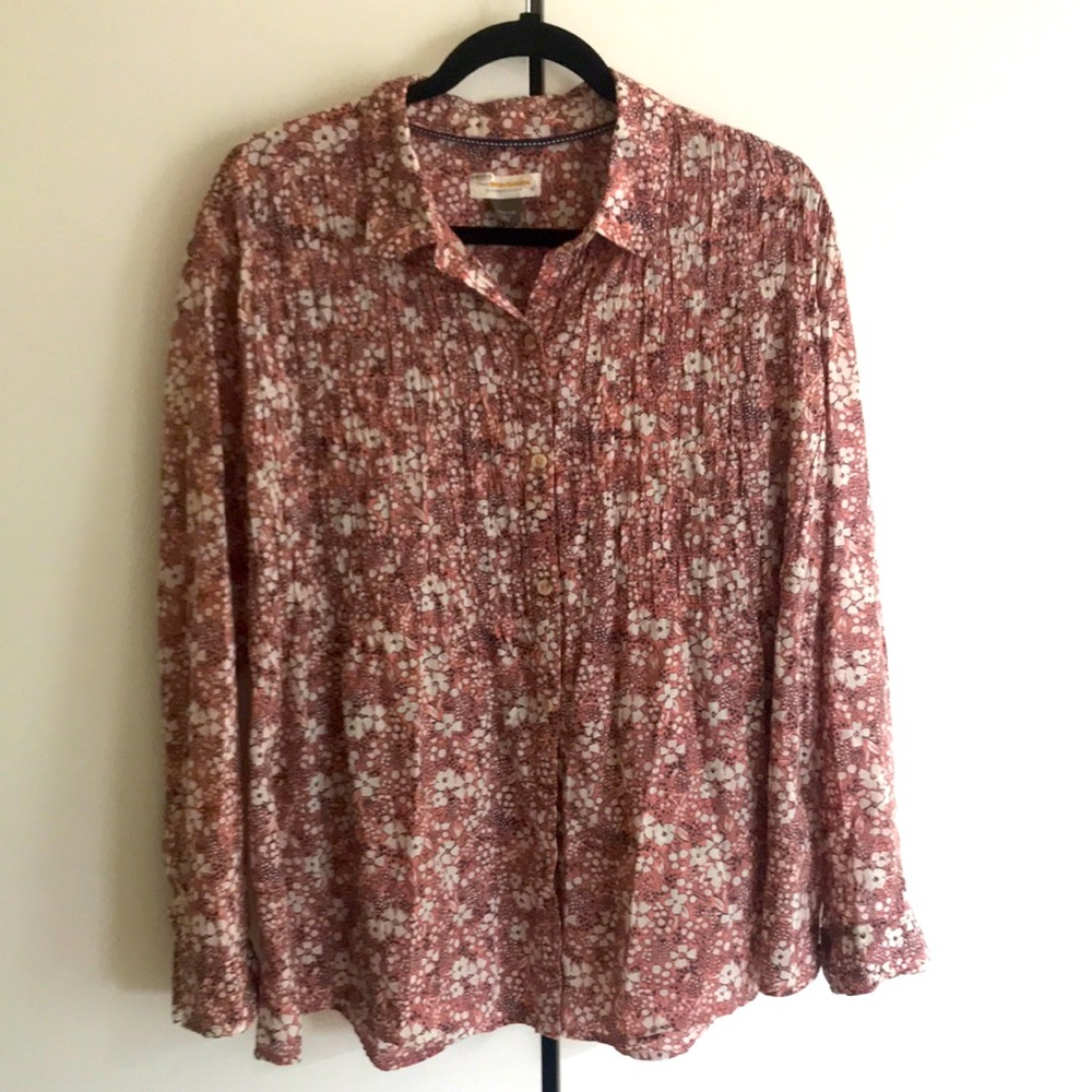 Anthropologie dusty rose, floral, Cotton button down